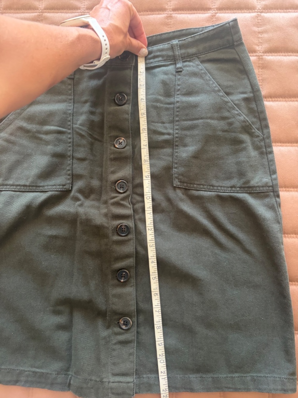 Pink Tartan Olive Green Cotton Button-Front Skirt Size 8 - Picture 9 of 9